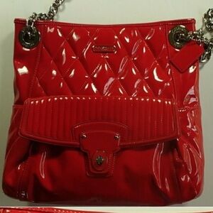 COACH POPPY RED Liquid Gloss Quilted Patent Leather Bag